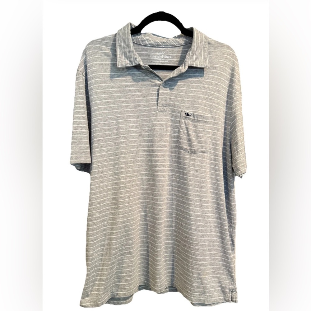 Vineyard Vines Gray Striped Polo Golf Pocket Shirt LG